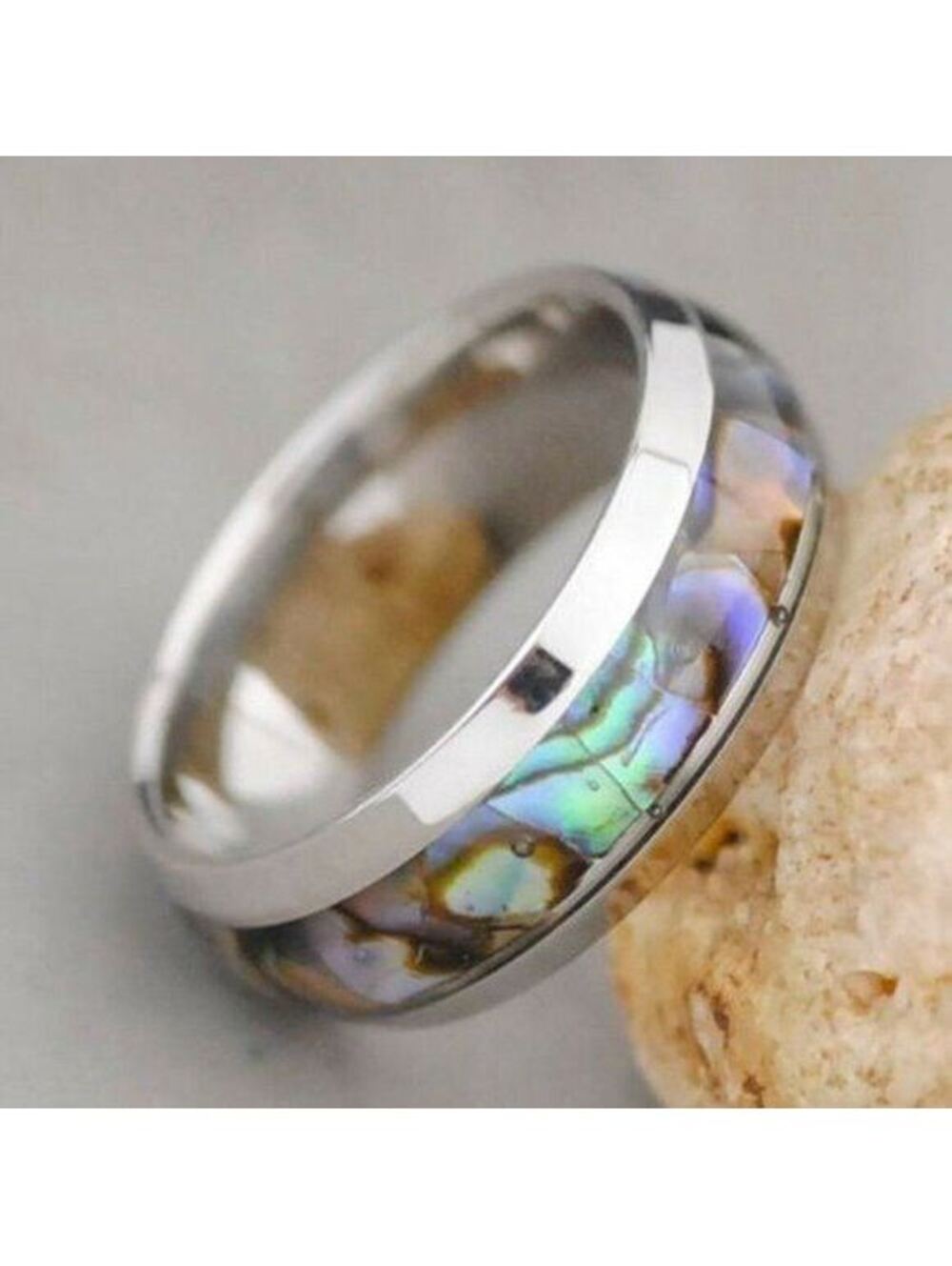 Abalone Paua Shell Inlay Stainless Steel Ring Size 8